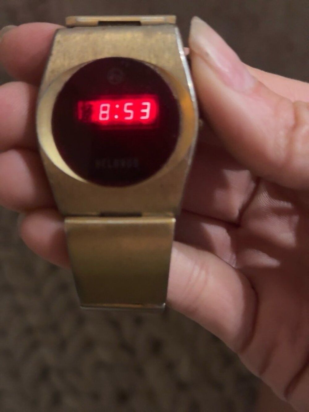 1970s Helbros Minicom Red LED Digital Watch Gold Speidel WORKING USA